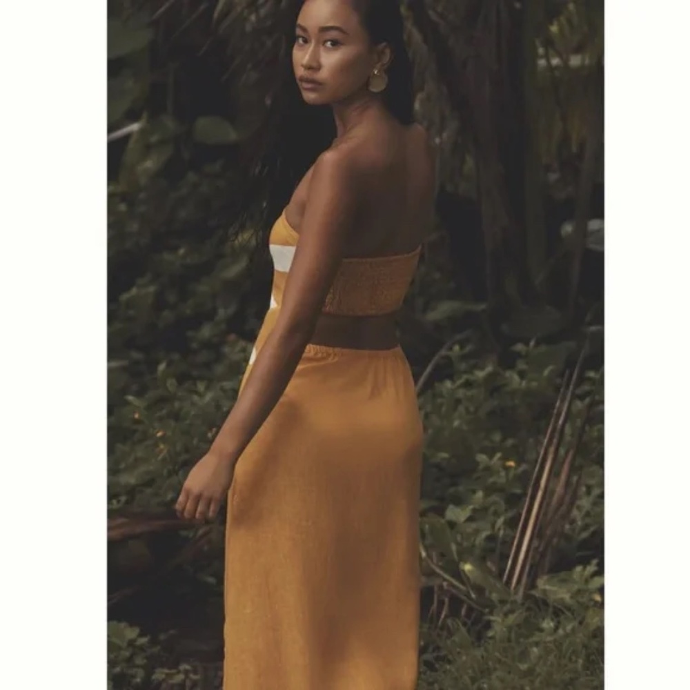 Anthropologie Celandine Strapless Cutout Linen Blend Dress Size Large - Picture 3 of 6